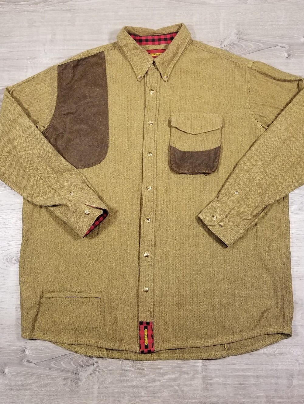 Braeval Shetland Flannel Artemis Shooting Shirt Mens XL Brown Shoulder Patch